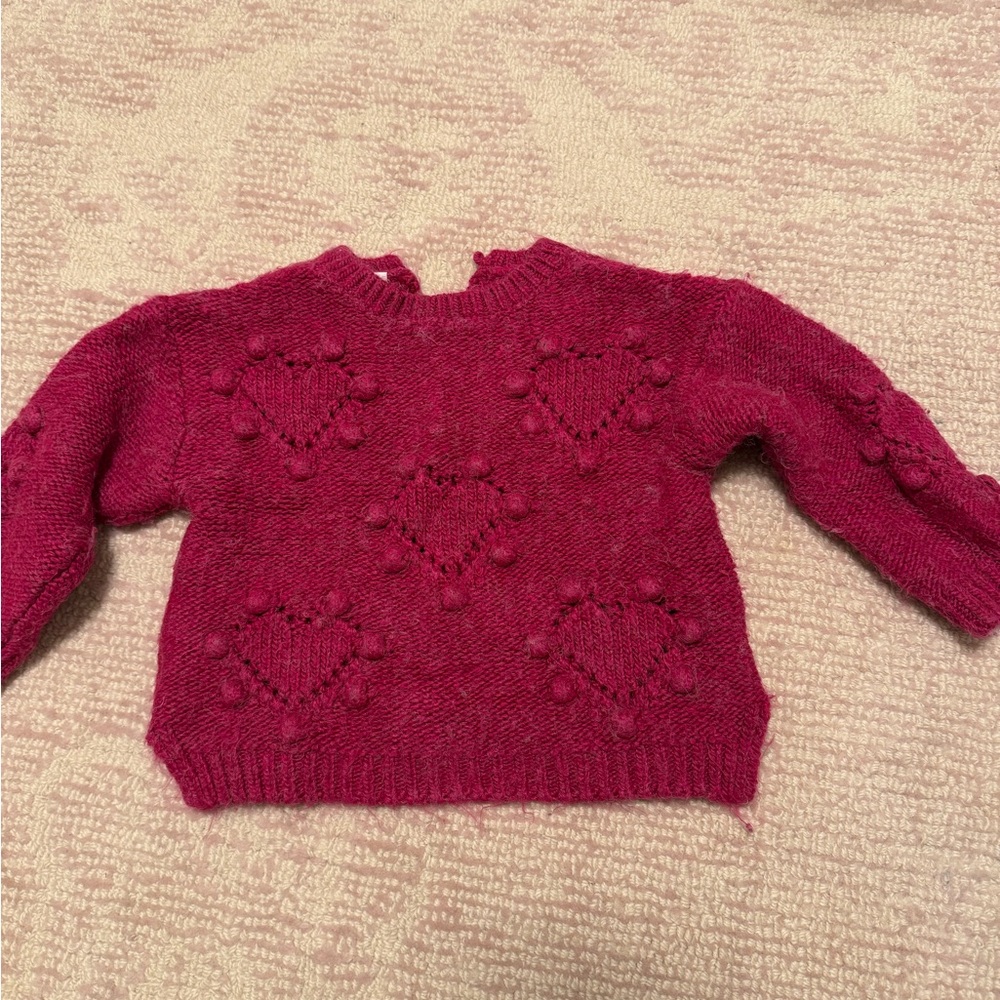 ZARA Knitwear Toddler Baby Girl Pink Bobble Sweater with Hearts
